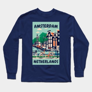 A Vintage Travel Art of Amsterdam - Netherlands Long Sleeve T-Shirt